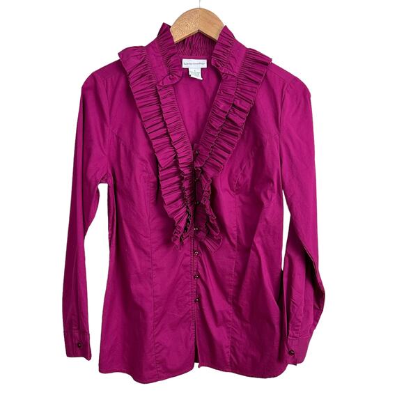 Soft Surroundings Magenta Pink Ruffle Tuxedo Blouse Top Button Down S Small - Picture 1 of 7